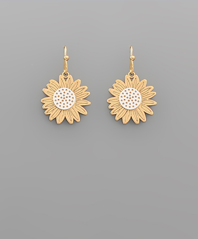 Golden Stella Scratched Sunflower Earrings SILVER