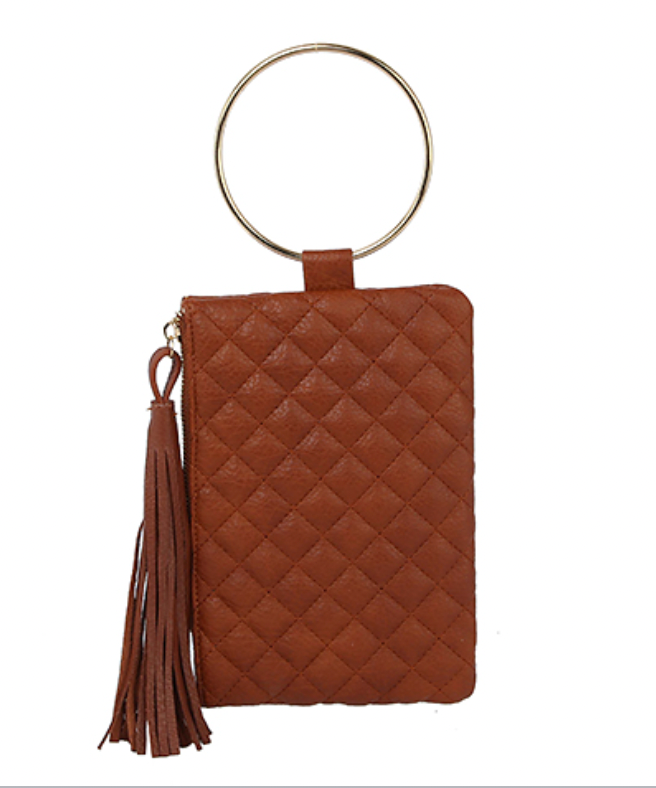 Golden Stella Quilted Keyring Clutch BROWN