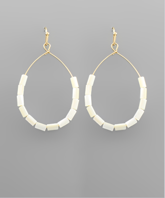 Golden Stella Shell Bead Teardrop Earrings WHITE/GOLD