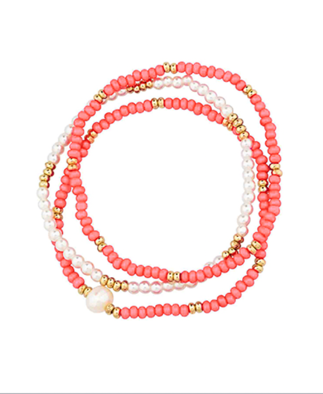Golden Stella Seed Bead Pearl Bracelet Set PEACH
