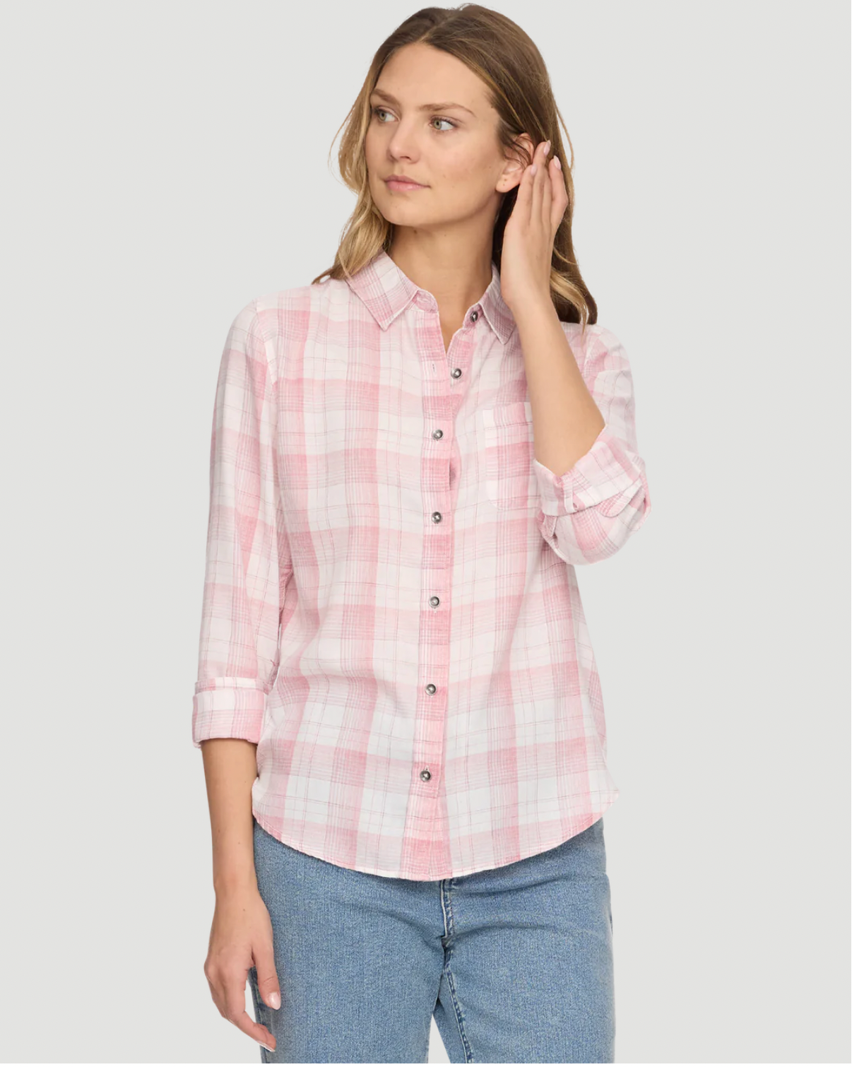 Flag & Anthem W Harper Burn Out Button Down PINK