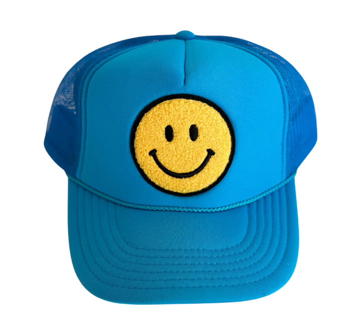 Local Beach Smiley Patch Trucker Hat NEON BLUE