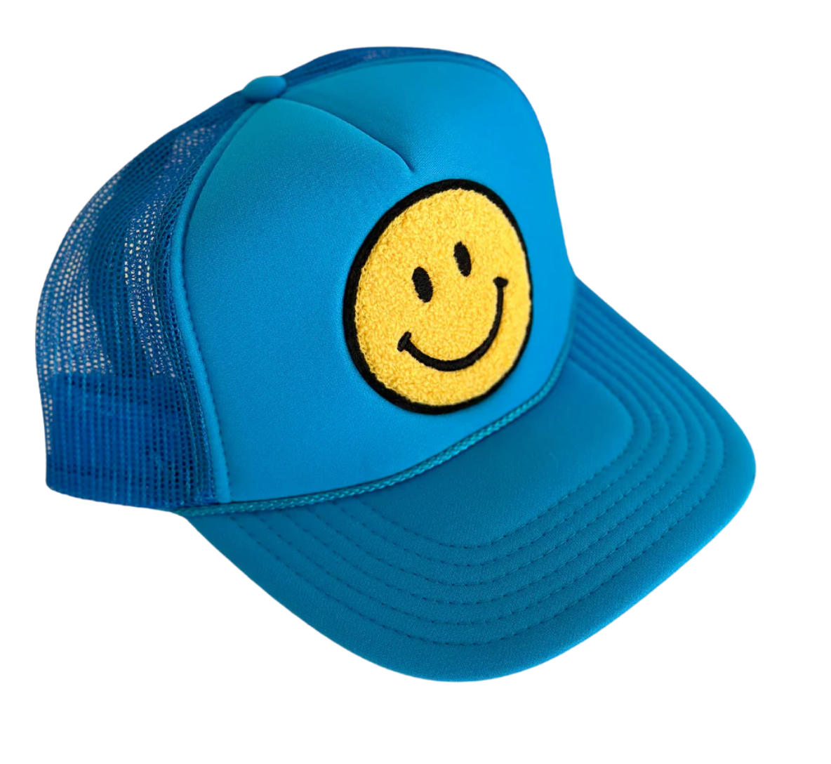 Local Beach Smiley Patch Trucker Hat NEON BLUE