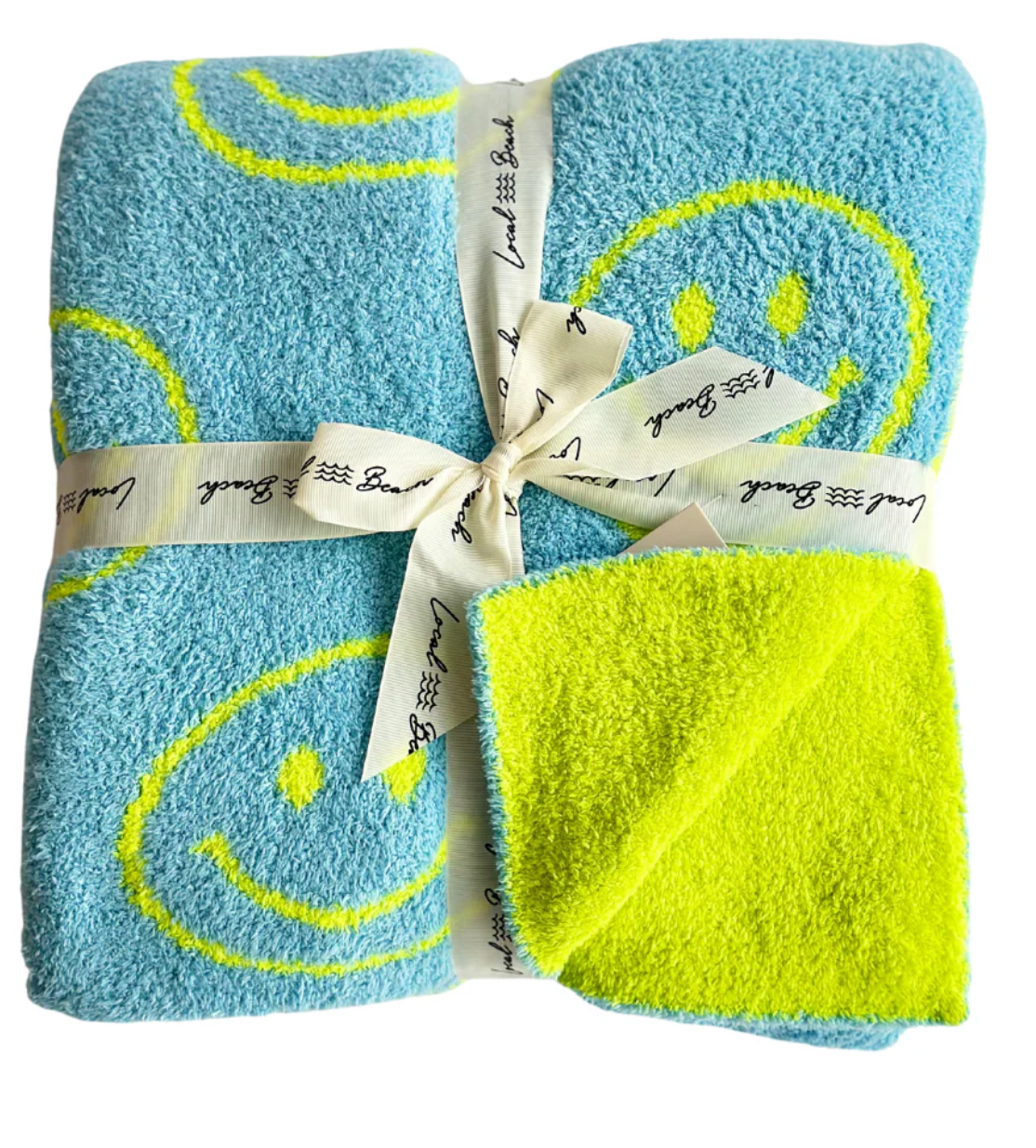 Local Beach Baby Smiley Luxe Blanket NEON CITRON/BLUE