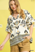 Umgee W Two Tone V-Neck Top LIGHT OLIVE