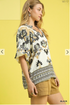 Umgee W Two Tone V-Neck Top LIGHT OLIVE