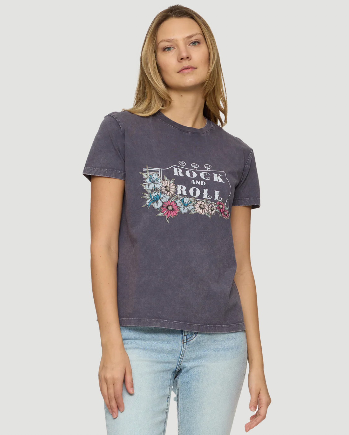 Flag & Anthem W SS Rock N Roll Tee CHARCOAL