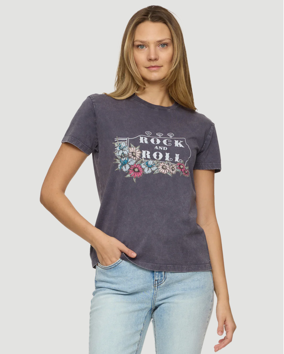 Flag & Anthem W SS Rock N Roll Tee CHARCOAL