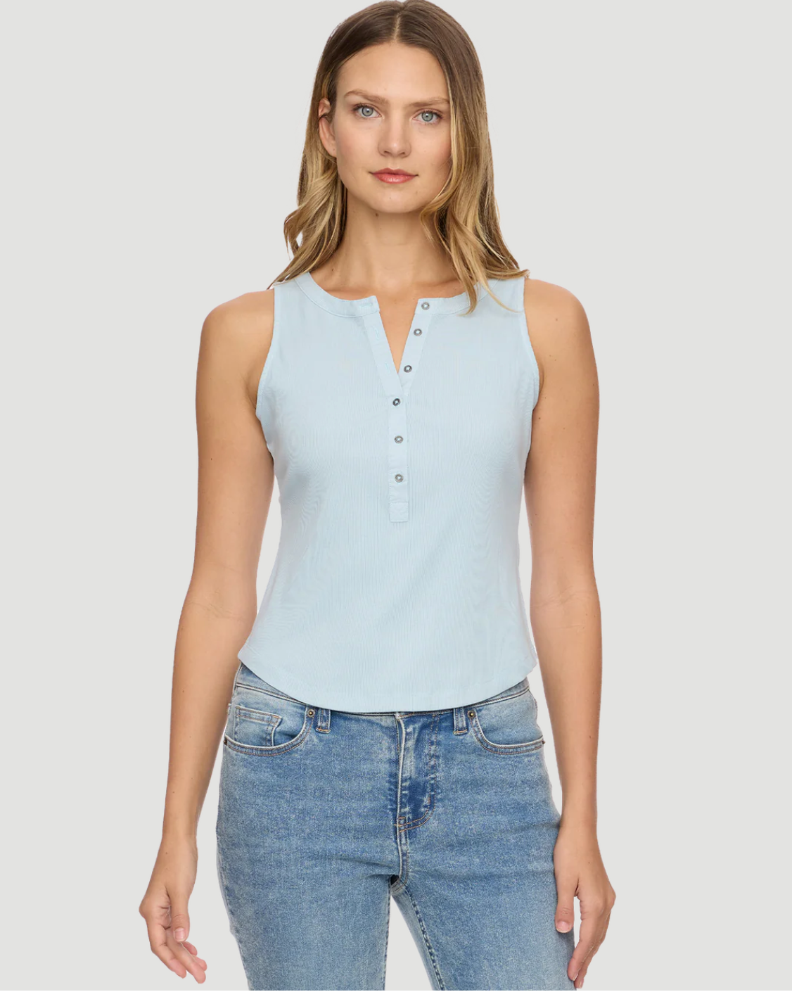 Flag & Anthem W Denning Henley Tank LIGHT BLUE