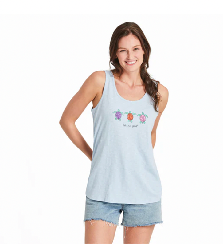 Life is Good W Textured Slub Tank Three Turtles GLACIER BLUE