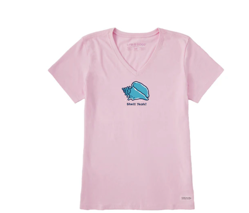 Life is Good W Crusher Vee Shell Yeah Conch SEASHELL PINK