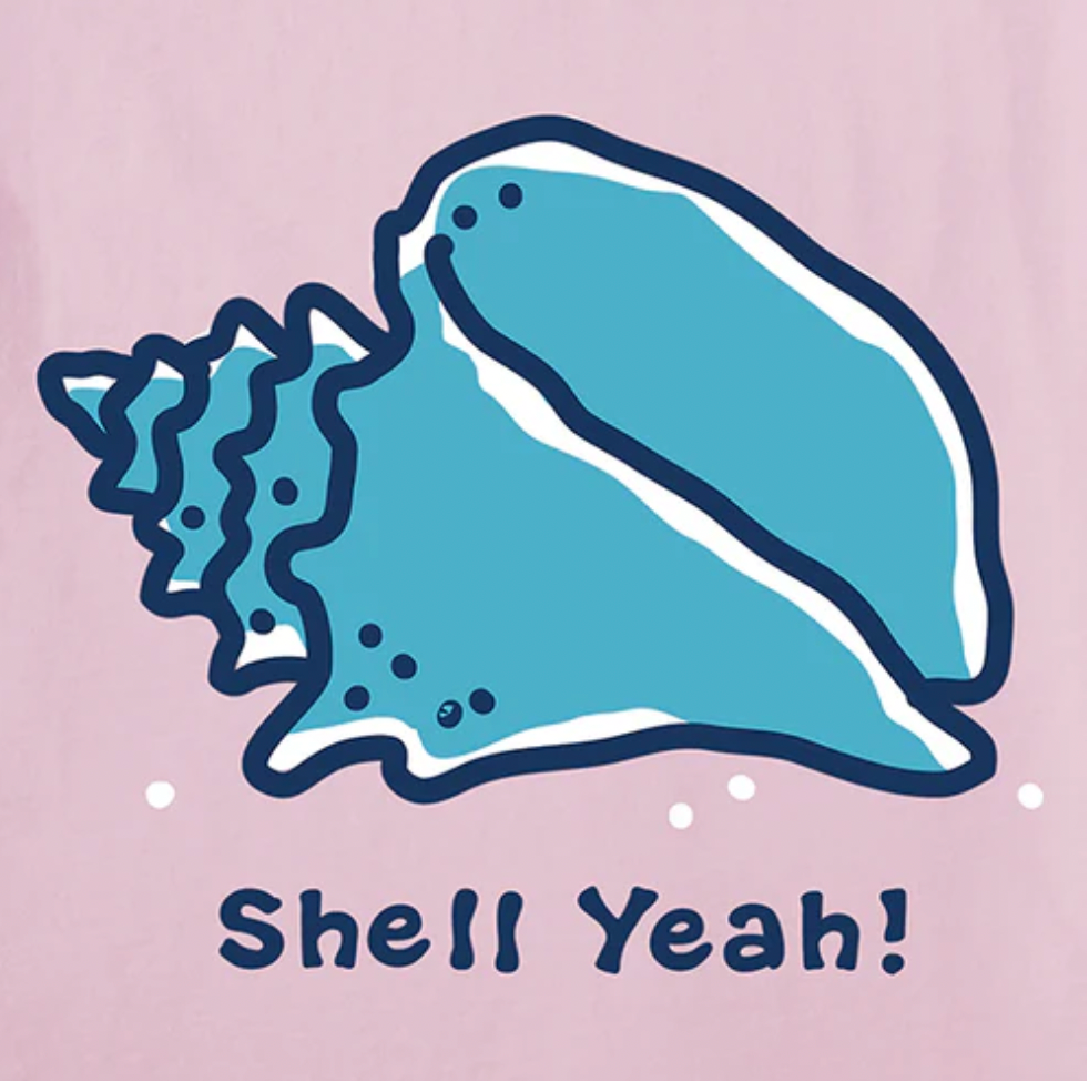Life is Good W Crusher Vee Shell Yeah Conch SEASHELL PINK
