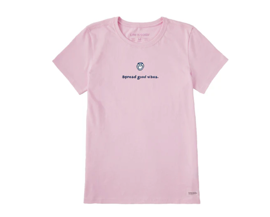 Life is Good W SS Crusher Jake Spread Good Vibes Tee SEASHELL PINK