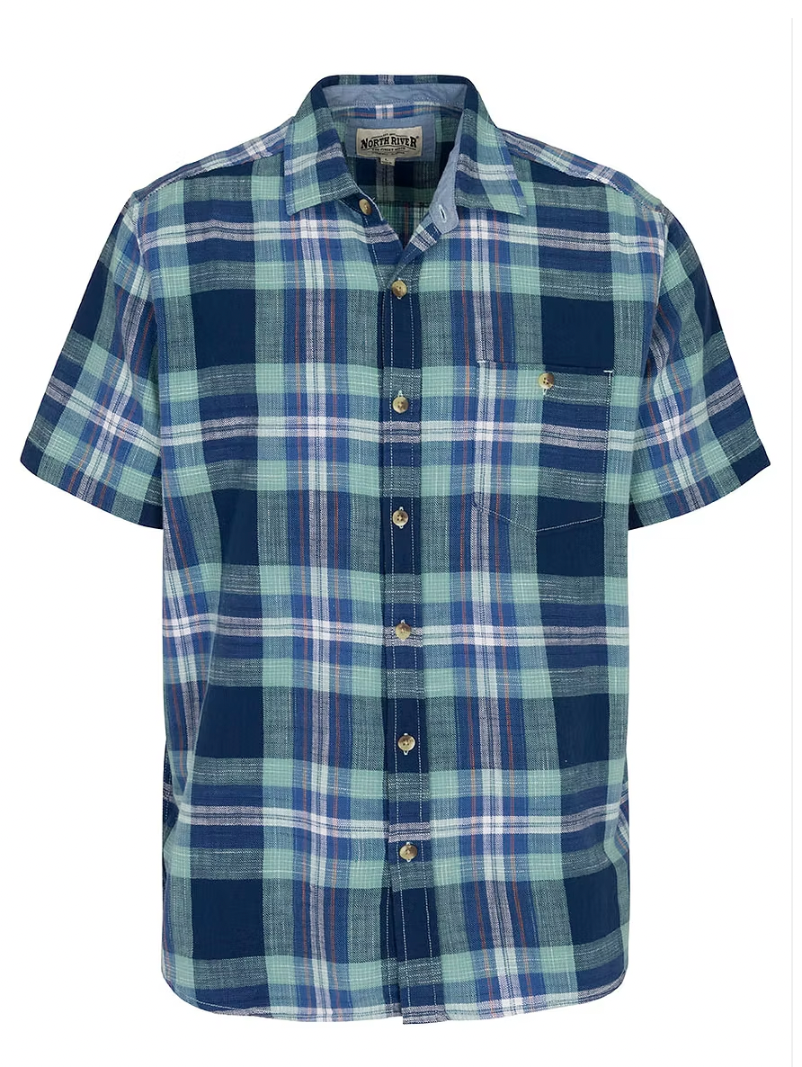 North River M SS Crosshatch Plaid Shirt HORIZON