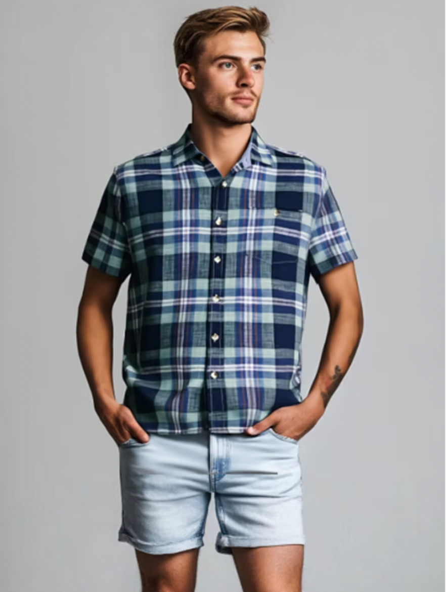North River M SS Crosshatch Plaid Shirt HORIZON