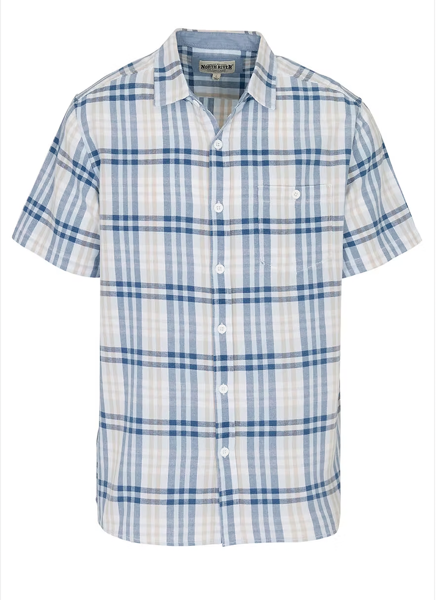 North River M SS Plaid Shirt DK DENIM