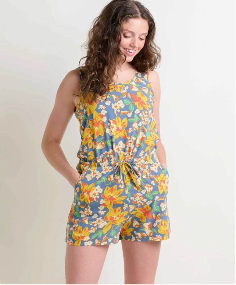 Toad & Co W Sunkissed Livvy Romper PACIFIC BLUE TULIP PRINT