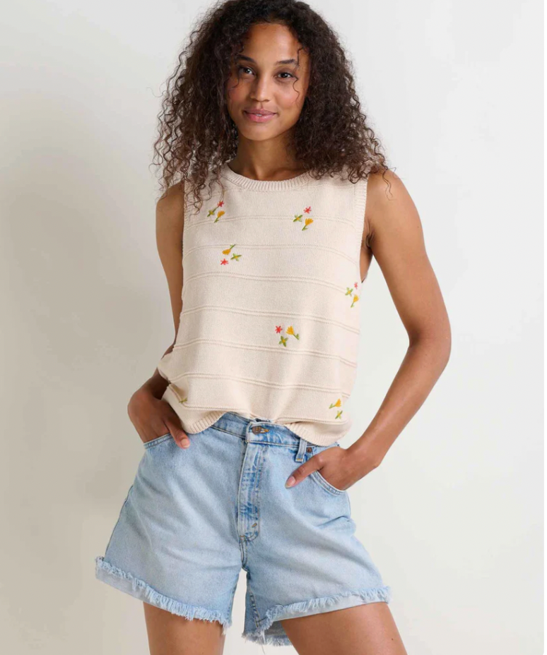 Toad & Co W Bianca Crew Tank NATURAL EMBROIDERY