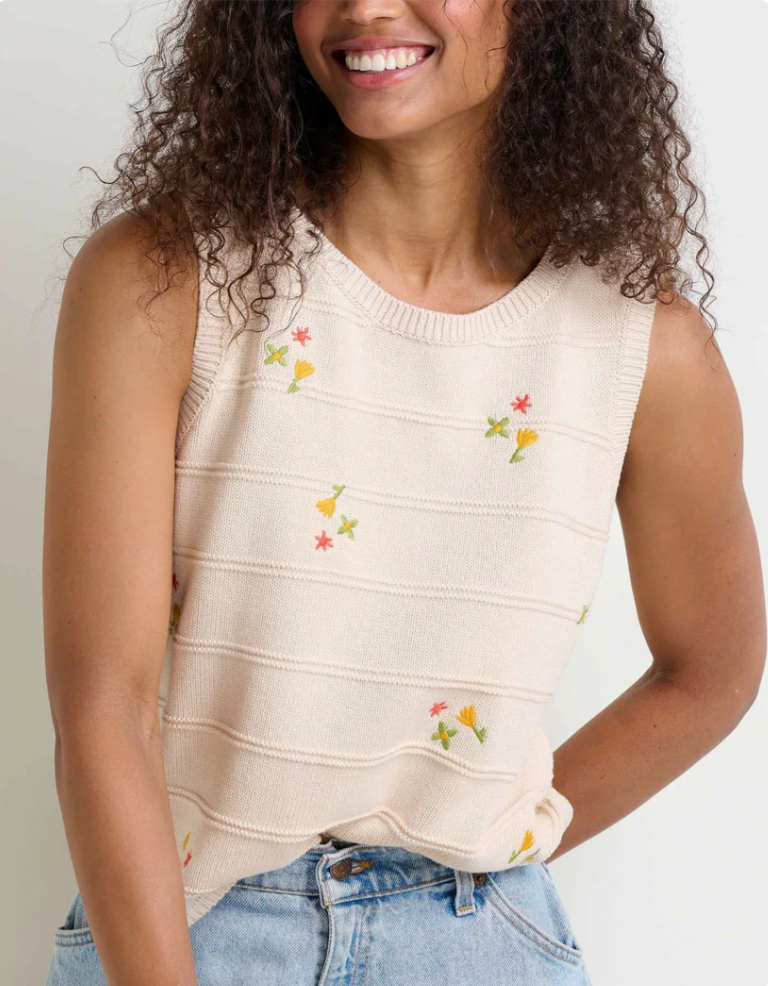 Toad & Co W Bianca Crew Tank NATURAL EMBROIDERY