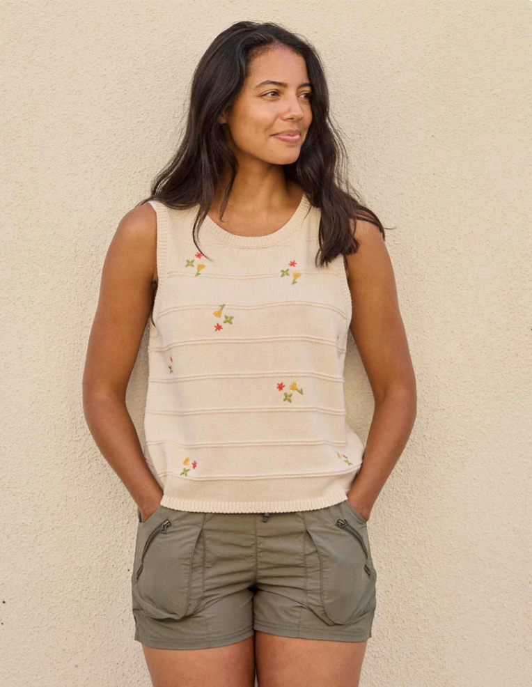Toad & Co W Bianca Crew Tank NATURAL EMBROIDERY