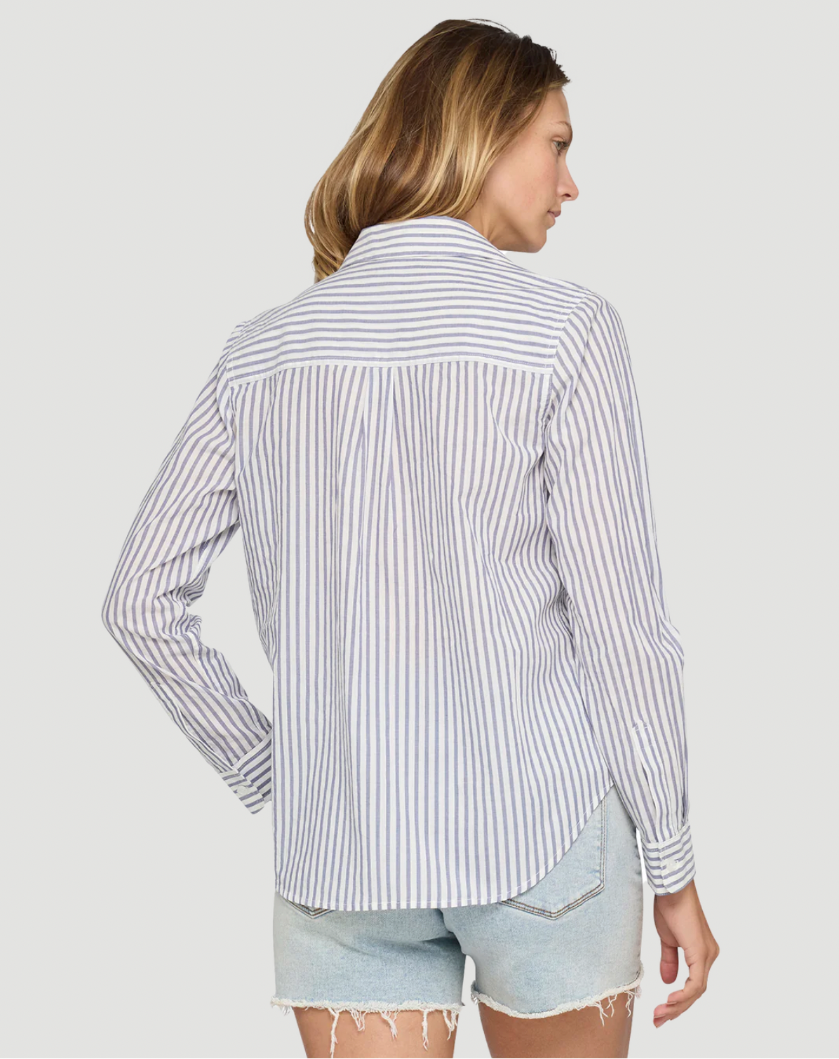 Flag & Anthem W Crane Stripe Woven Linen Shirt NAVY / WHITE STRIPE