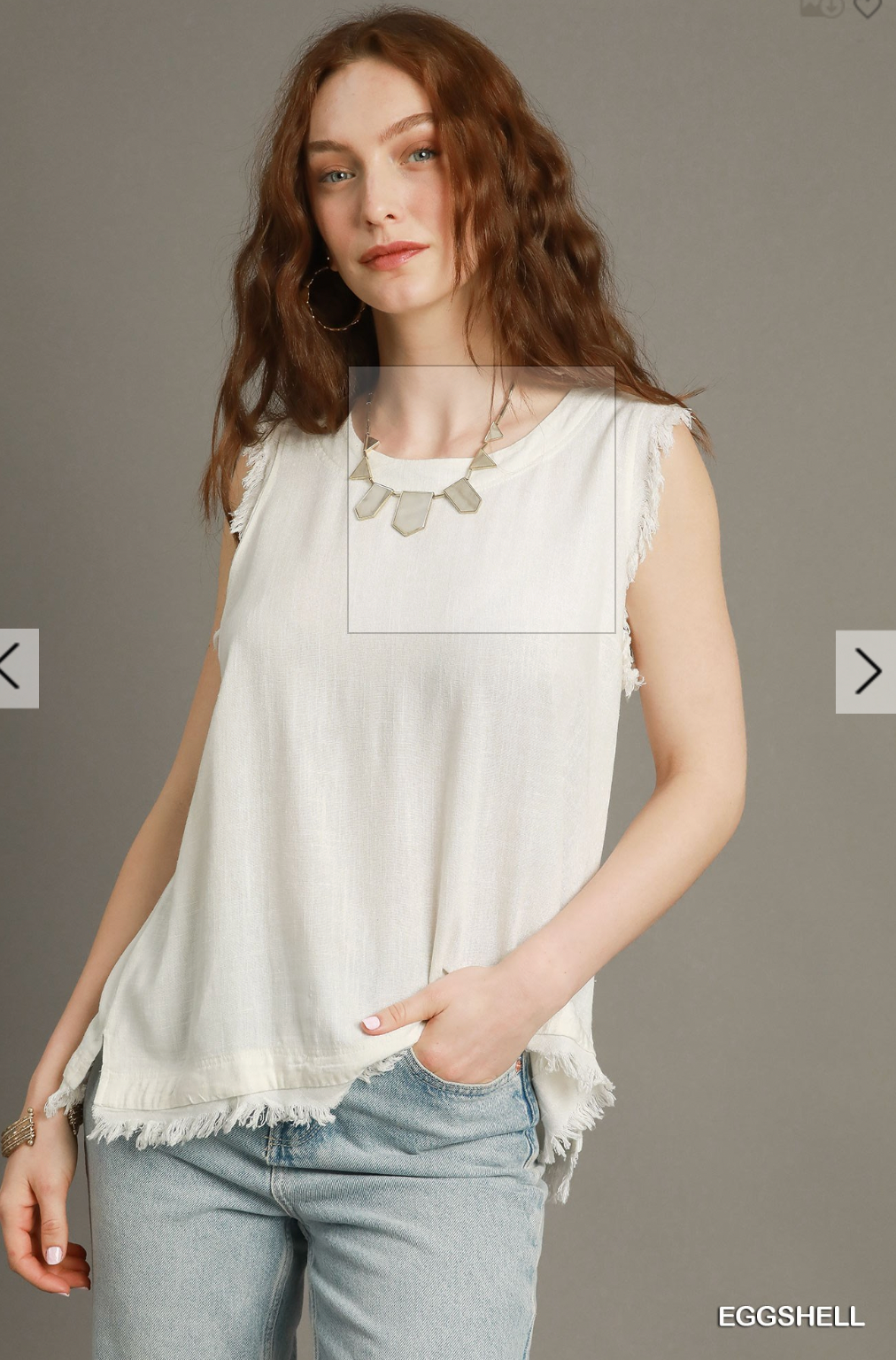 Umgee W Linen Frayed Tank EGGSHELL
