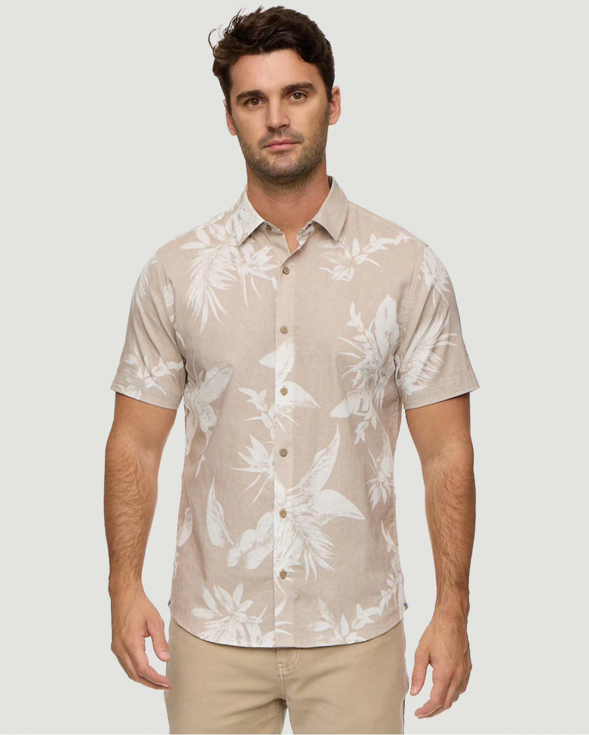 Flag & Anthem M SS Deale Floral Print Shirt SAND/WHITE