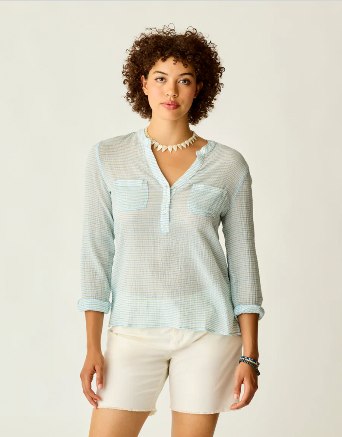 Carve Designs W LS Dylan Gauze Shirt LAGOON STRIPE
