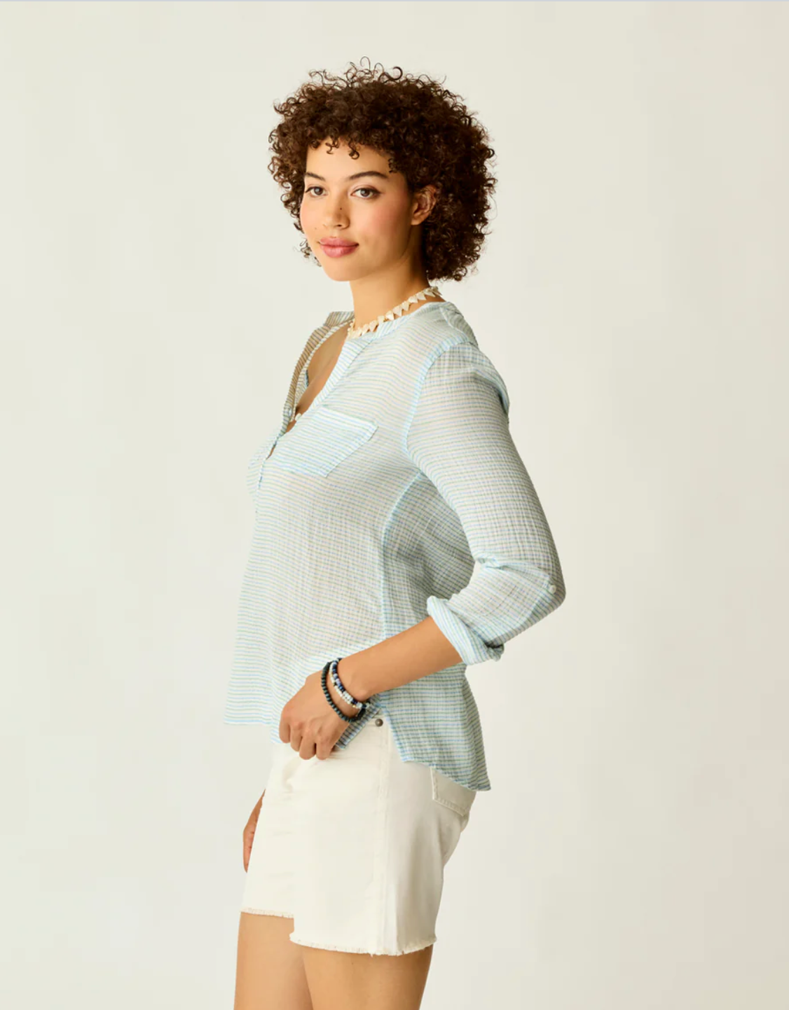 Carve Designs W LS Dylan Gauze Shirt LAGOON STRIPE