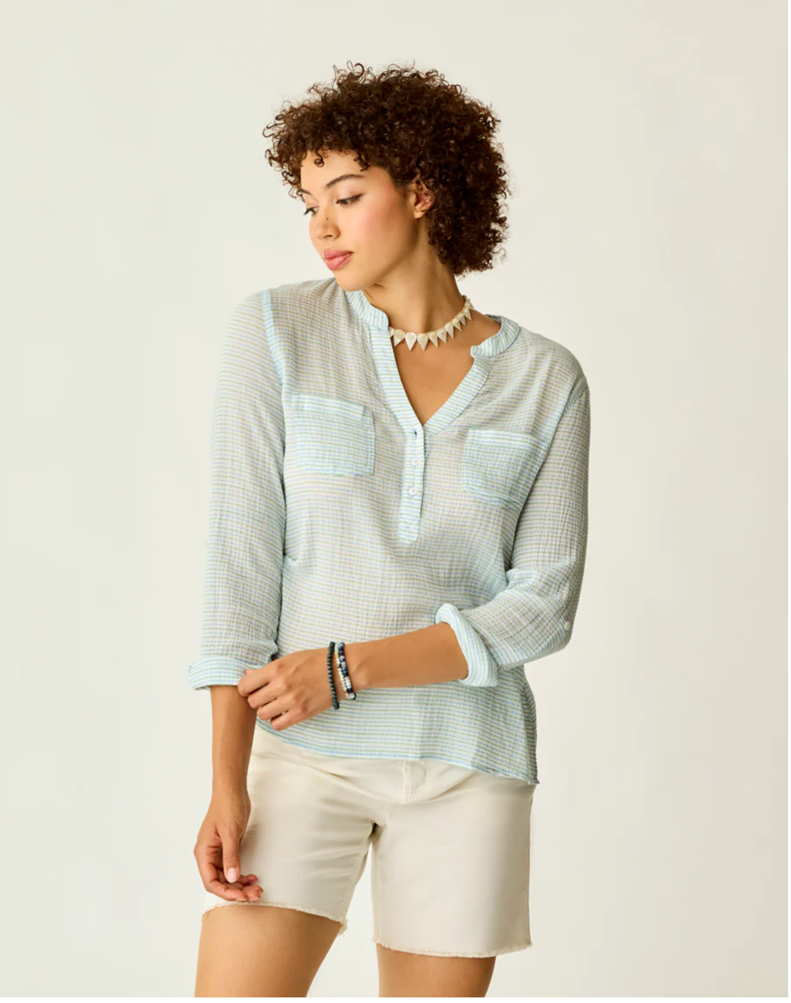 Carve Designs W LS Dylan Gauze Shirt LAGOON STRIPE