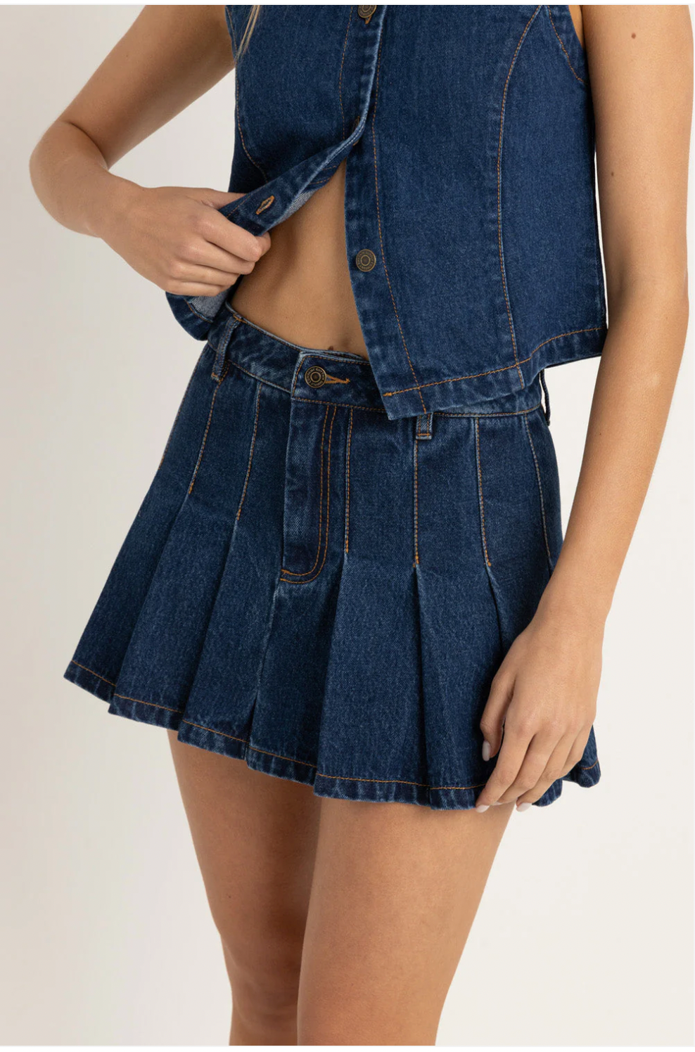 Rhythm W Remi Denim Pleated Skirt BLUE WASH