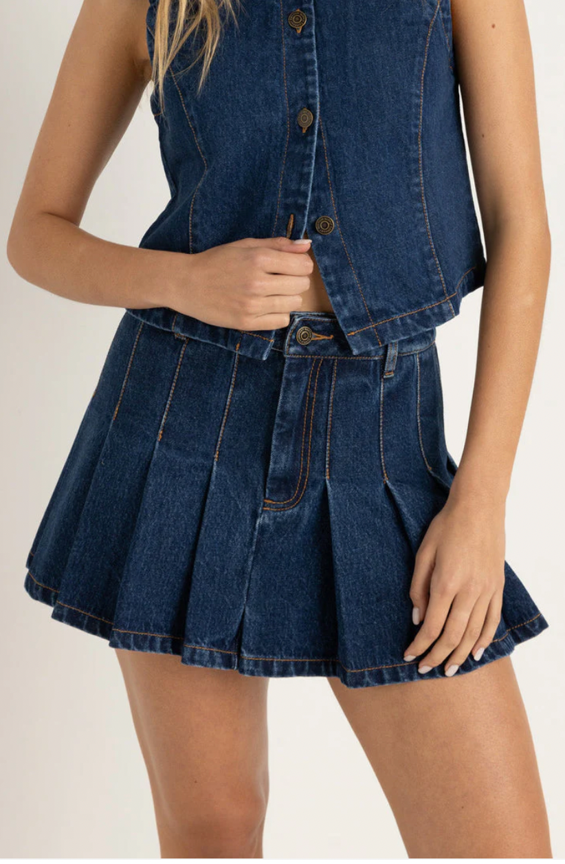 Rhythm W Remi Denim Pleated Skirt BLUE WASH
