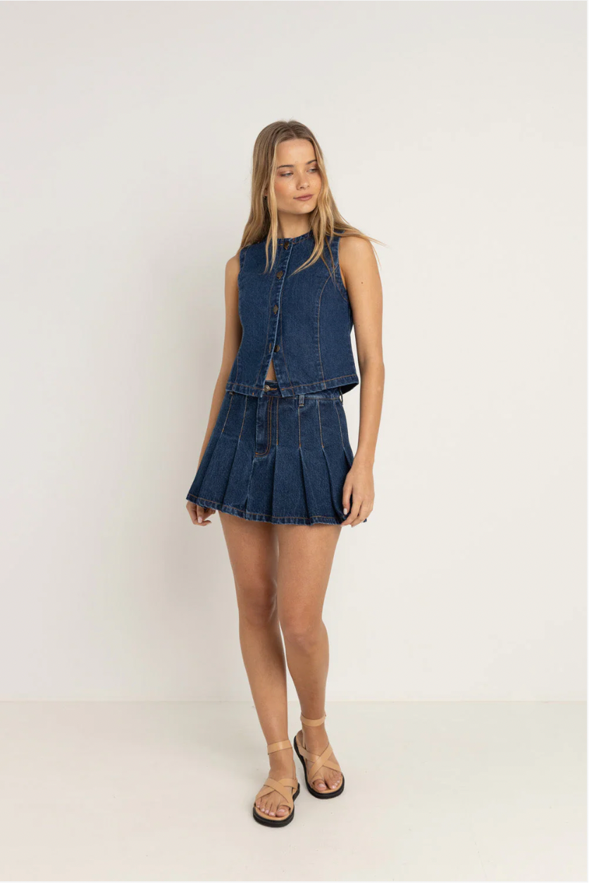 Rhythm W Remi Denim Pleated Skirt BLUE WASH