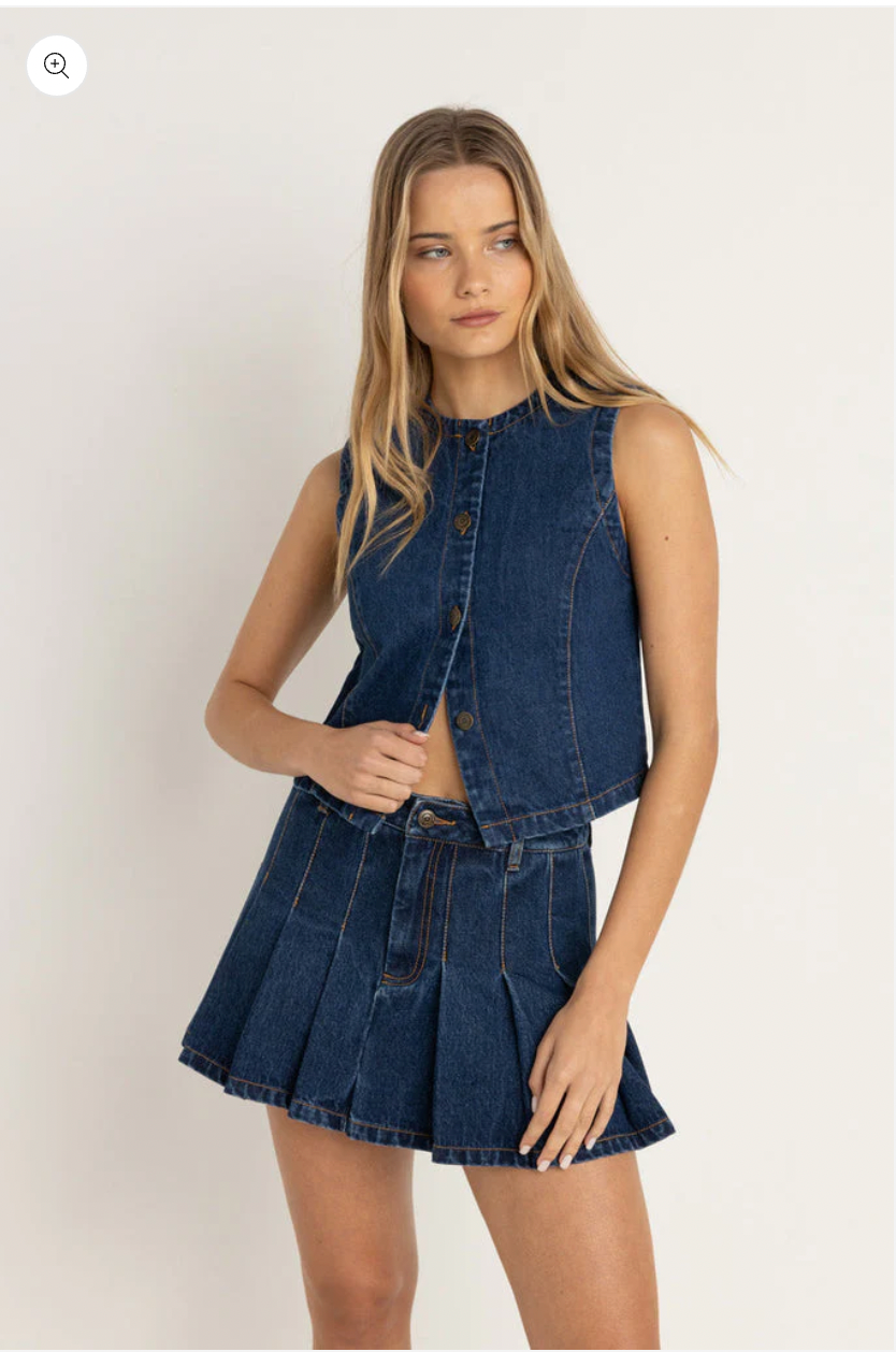 Rhythm W Remi Denim Pleated Skirt BLUE WASH