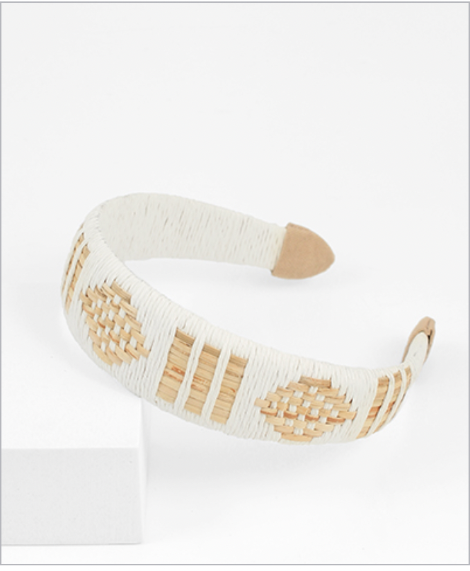 Golden Stella Tribal Raffia Headband WHITE