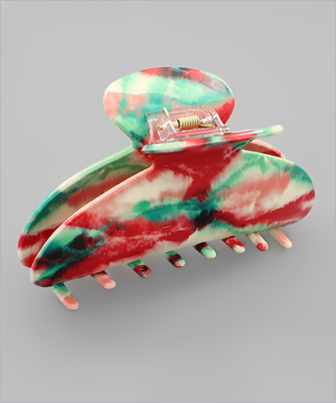 Golden Stella Printed Claw Clip RED/GREEN