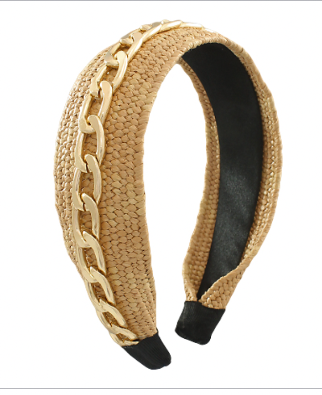 Golden Stella Rattan & Chain Headband NATURAL/GOLD