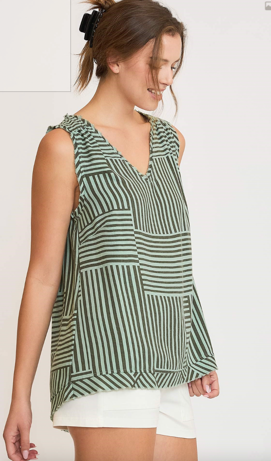 Umgee W Mixed Stripe Tank MINT