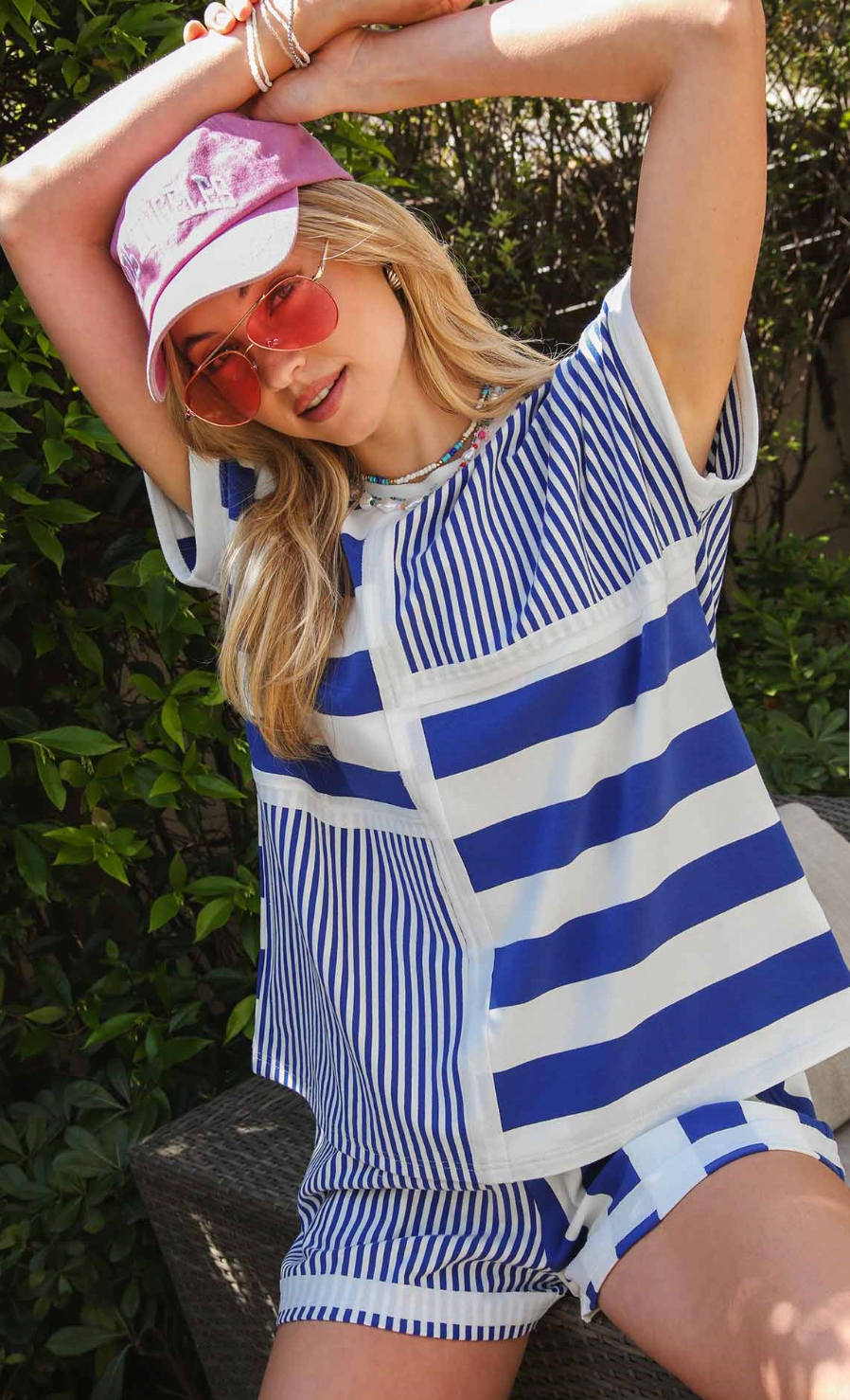 Umgee W Mixed Stripe Boxy Top NAVY