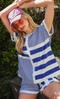 Umgee W Mixed Stripe Boxy Top NAVY