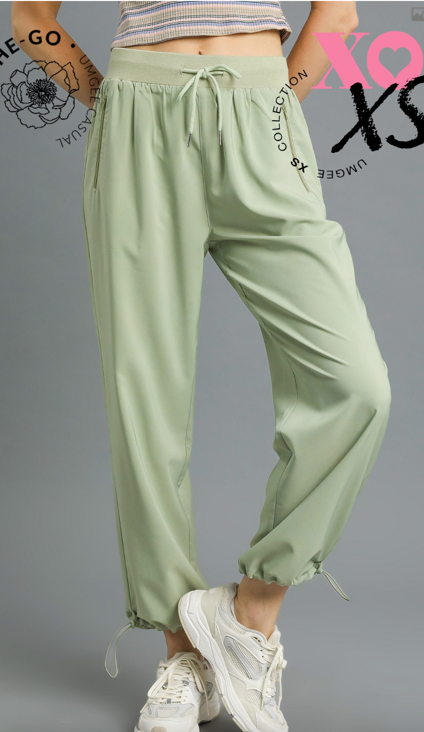 Umgee W Drawstring Jogger Pant LIGHT SAGE