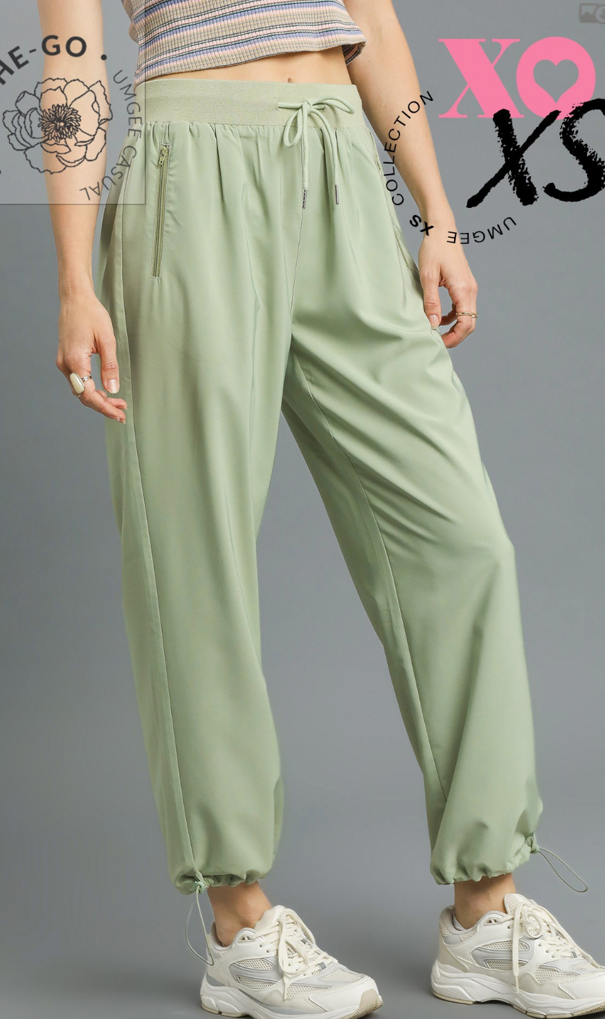 Umgee W Drawstring Jogger Pant LIGHT SAGE
