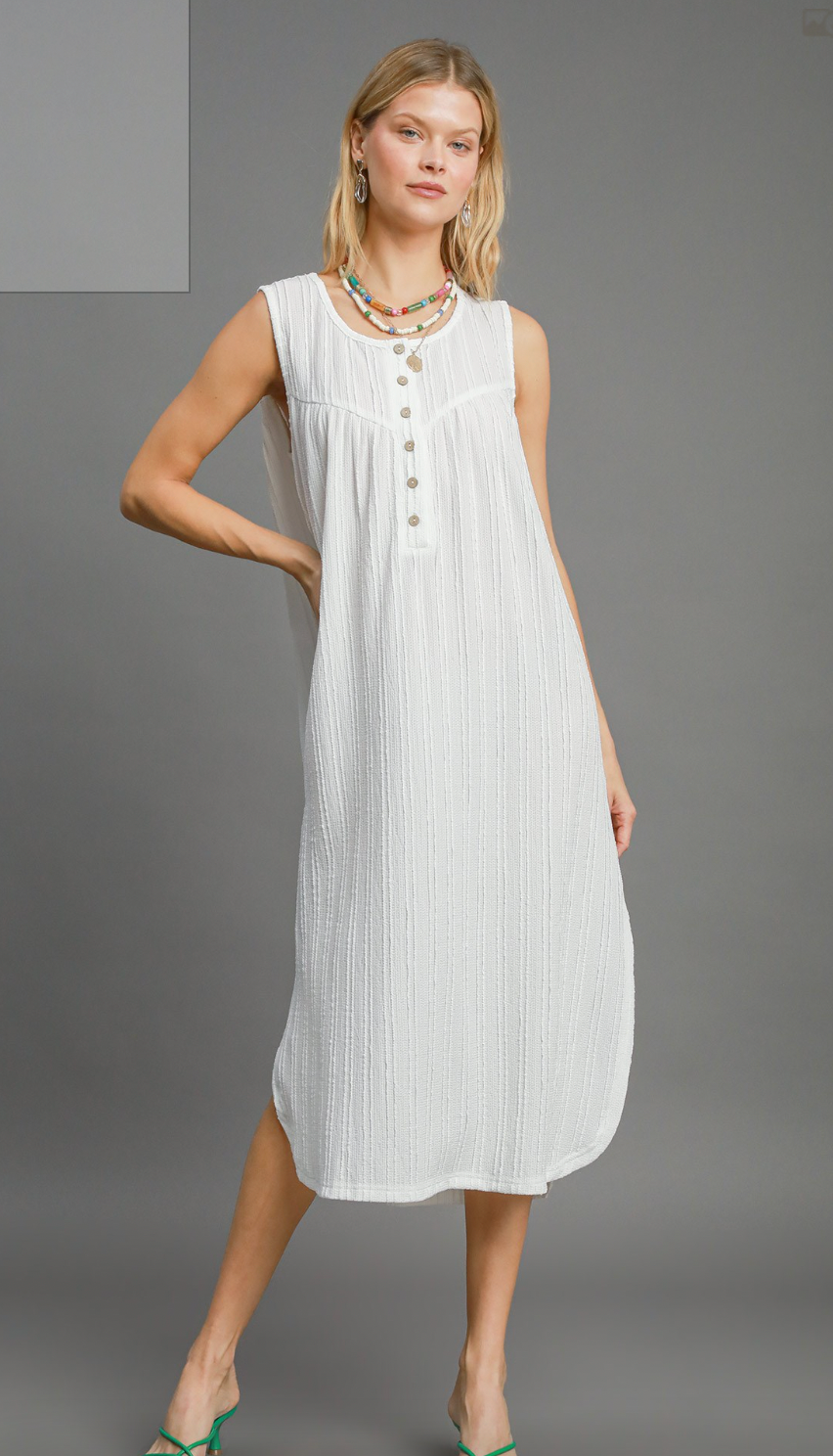 Umgee W Textured Midi Dress OFF WHITE
