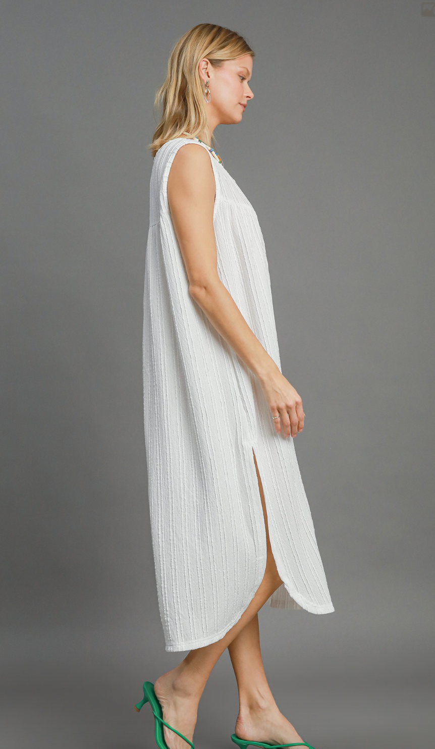 Umgee W Textured Midi Dress OFF WHITE