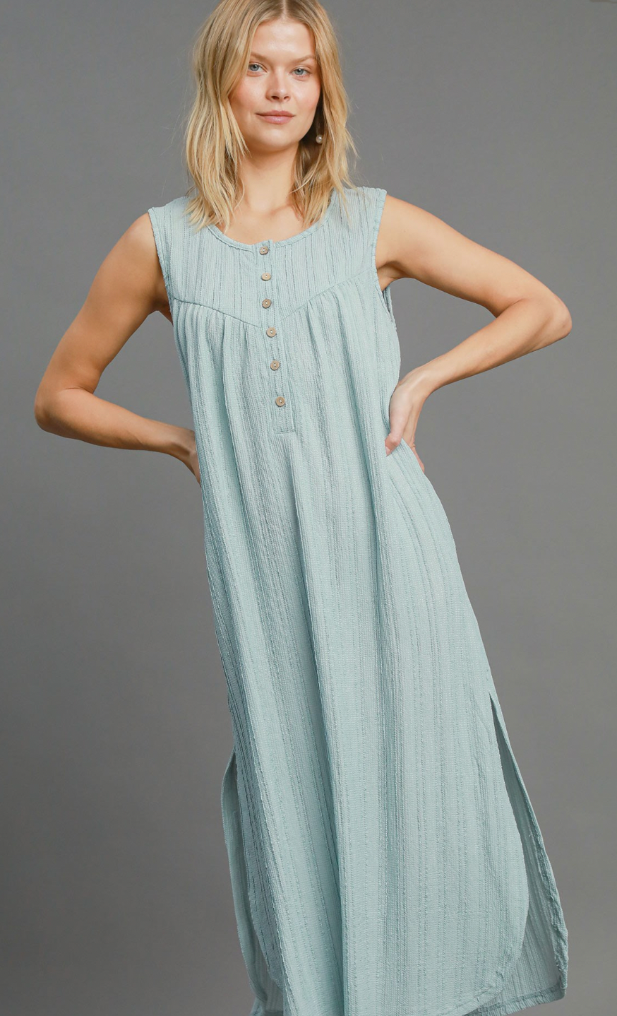 Umgee W Textured Midi Dress MINT BLUE