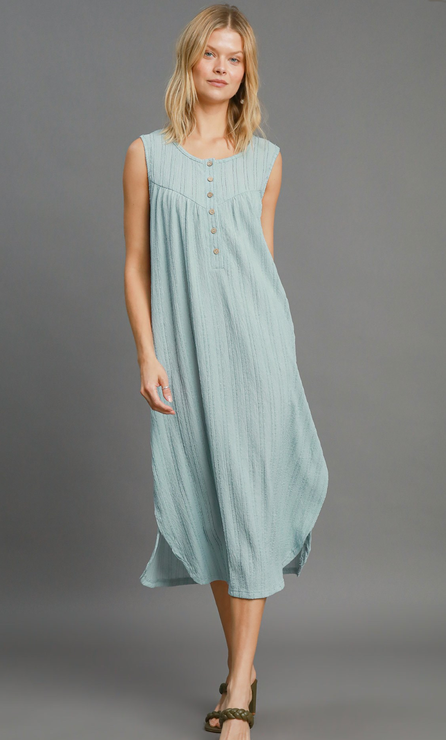 Umgee W Textured Midi Dress MINT BLUE