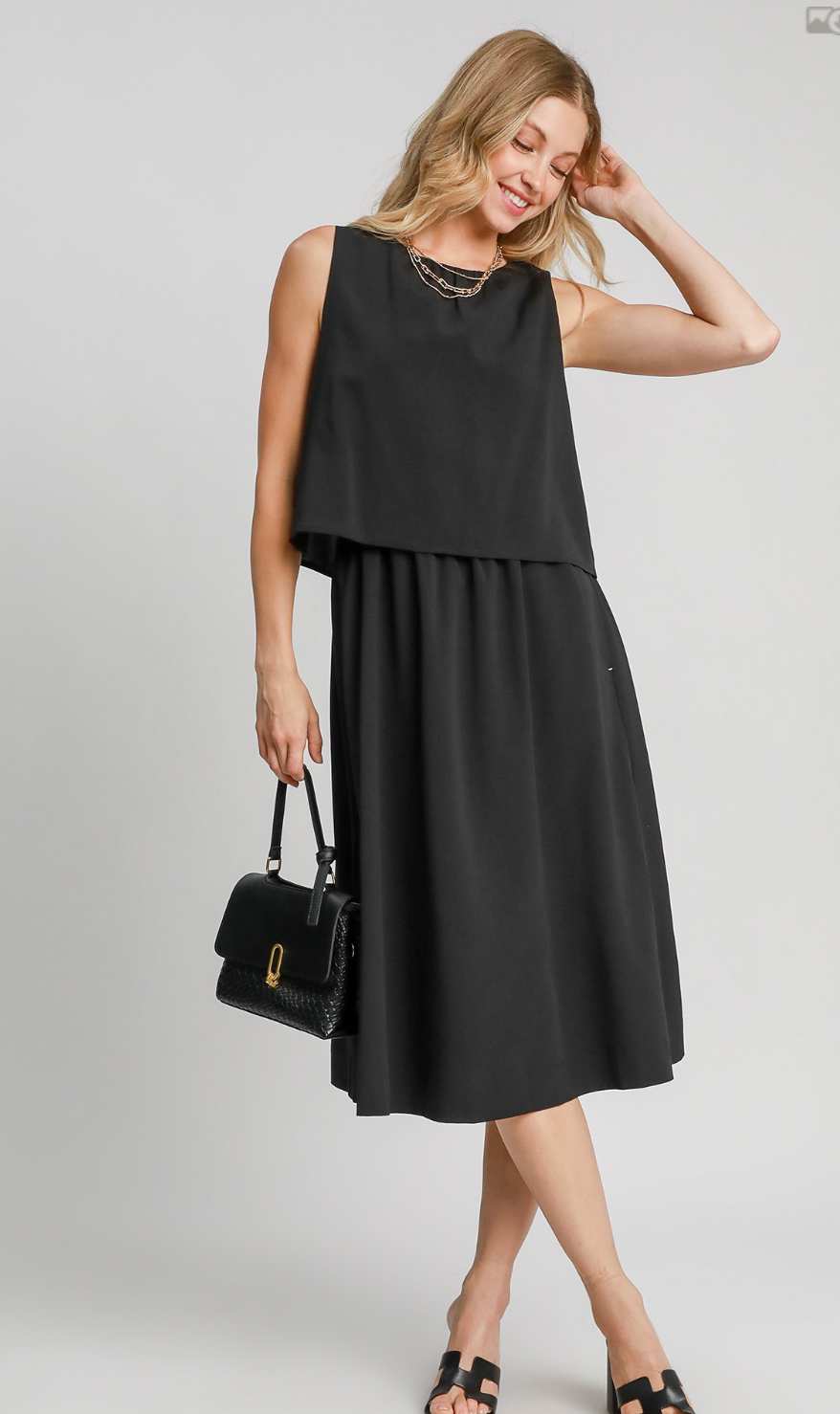 Umgee W Double Layered Midi Dress BLACK