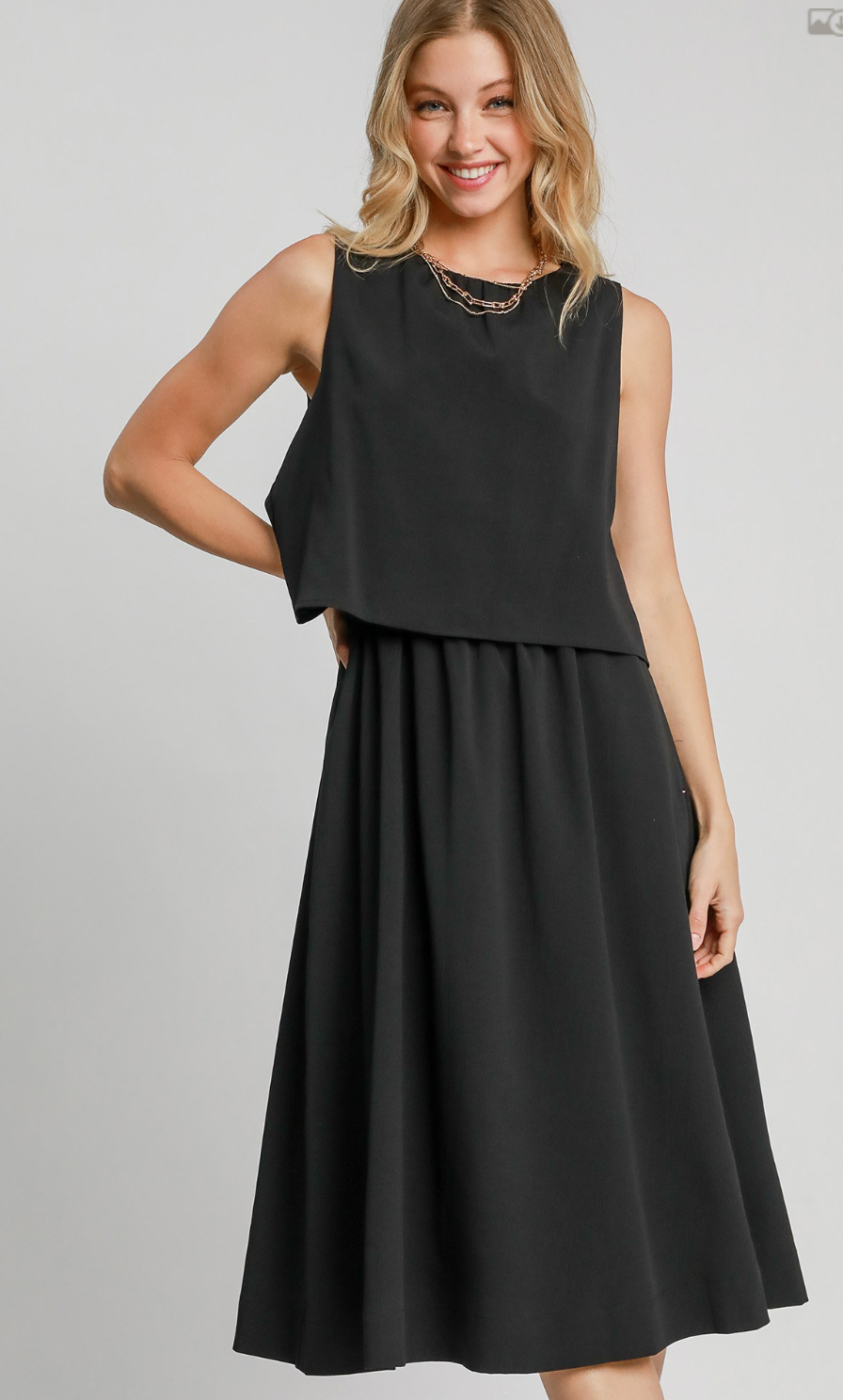 Umgee W Double Layered Midi Dress BLACK