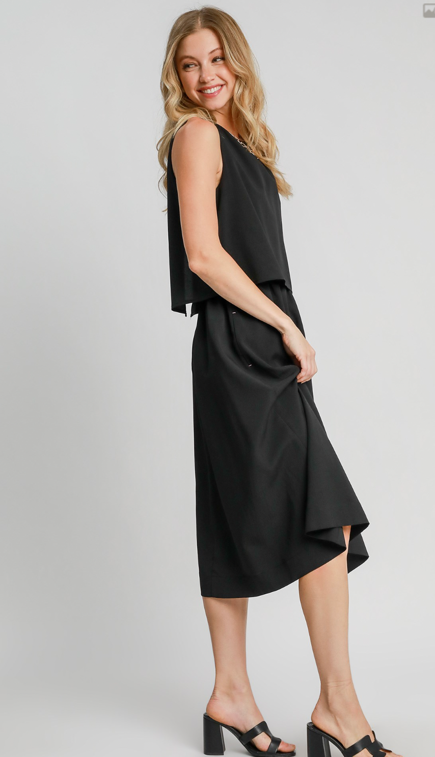 Umgee W Double Layered Midi Dress BLACK