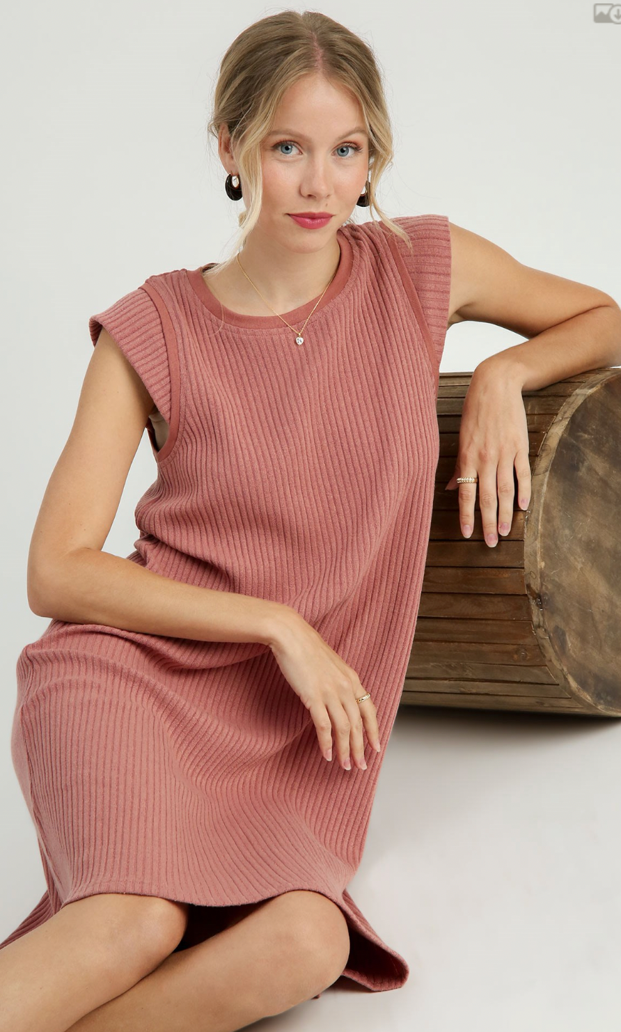 Umgee W Ribbed Midi Dress ROSE CLAY